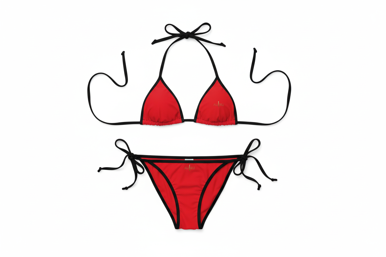 Red Triangle Bikini Swimsuit — Women's Tie-Side Two-Piece Beachwear-AU|RU,