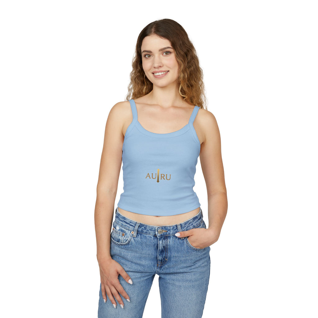 Au/Ru Gold Logo Spaghetti Strap Tank Top — Women's Cropped Logo Tank