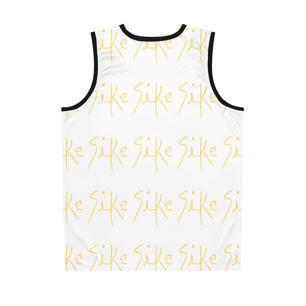 Sike Pattern Basketball Jersey — White & Gold All-Over Print- AURU