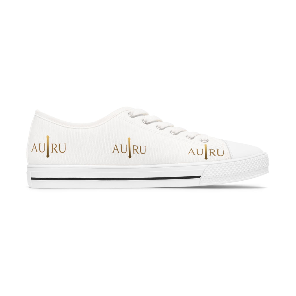 Women's Low Top Sneakers — White Canvas with Gold 'AU|RU' Monogram