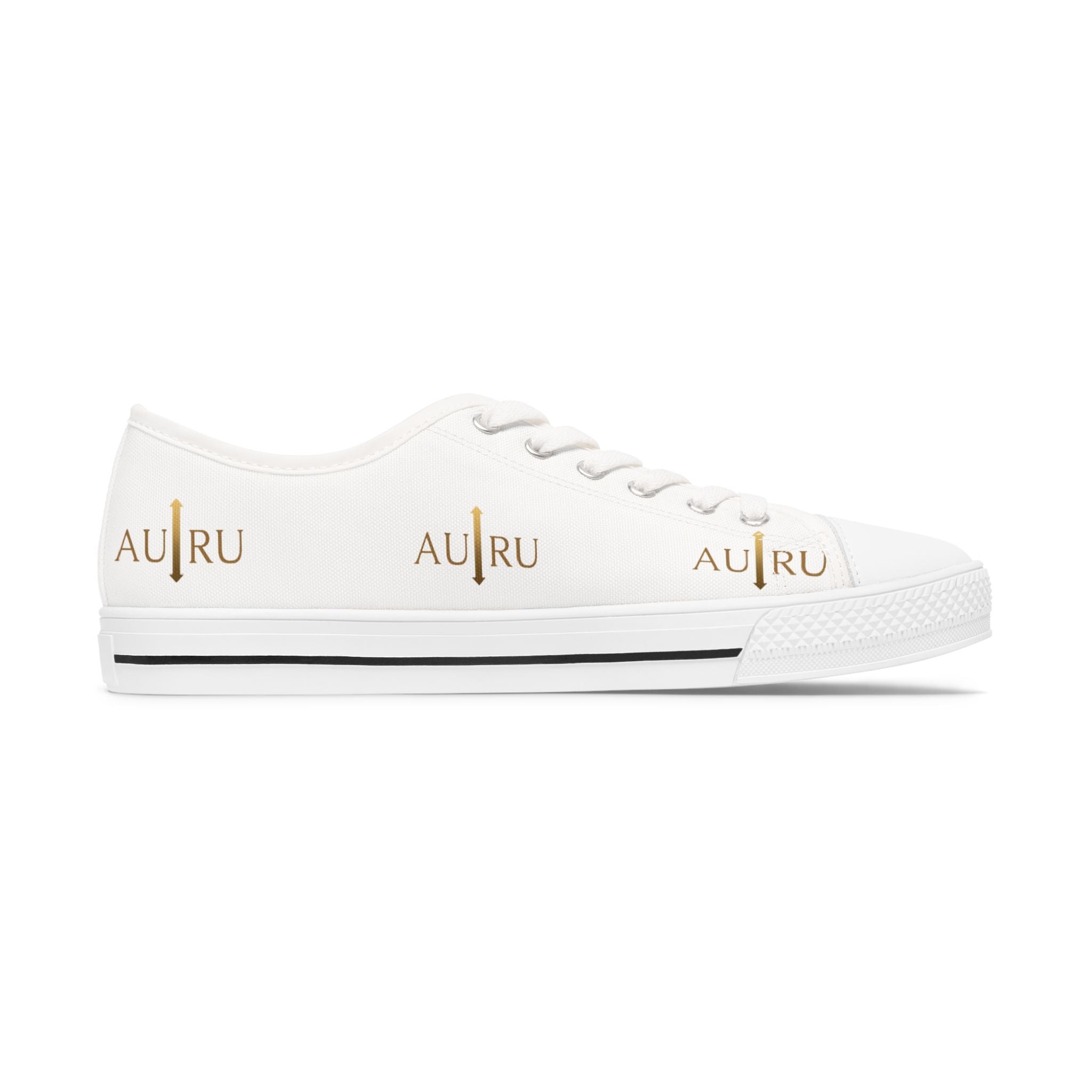 Women's Low Top Sneakers — White Canvas with Gold 'AU|RU' Monogram