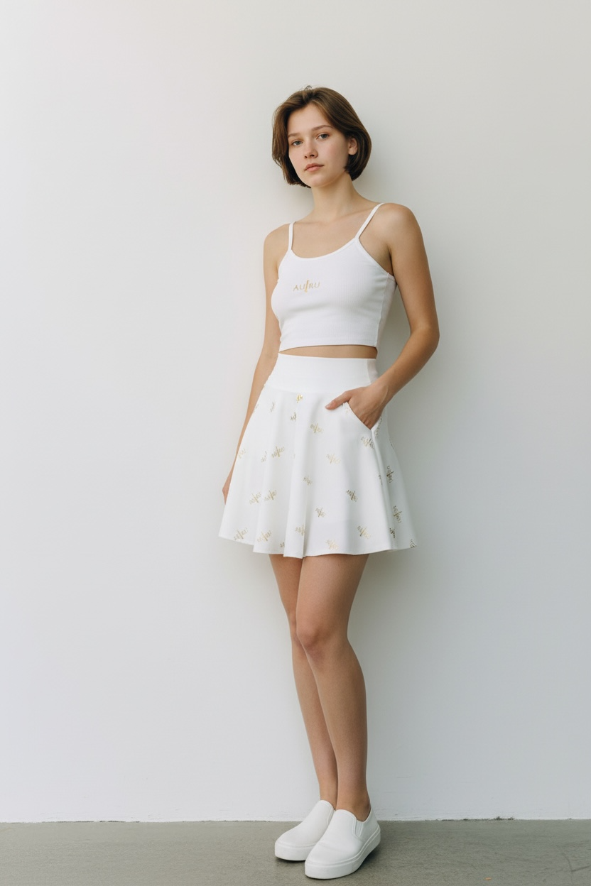 White Gold Script Skater Skirt — All You Pattern-AURU