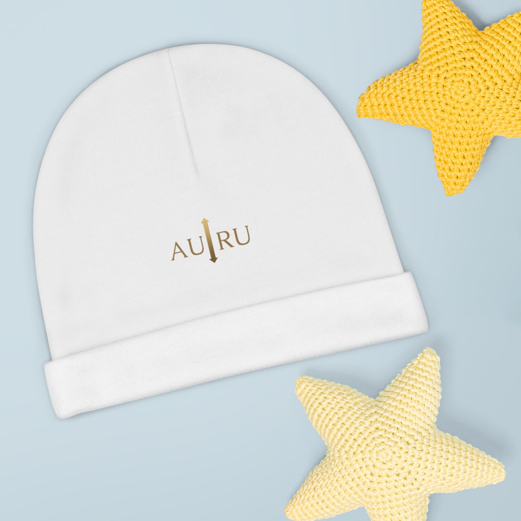 Au|Ru Gold Logo Baby Beanie — Soft Newborn Knit Hat