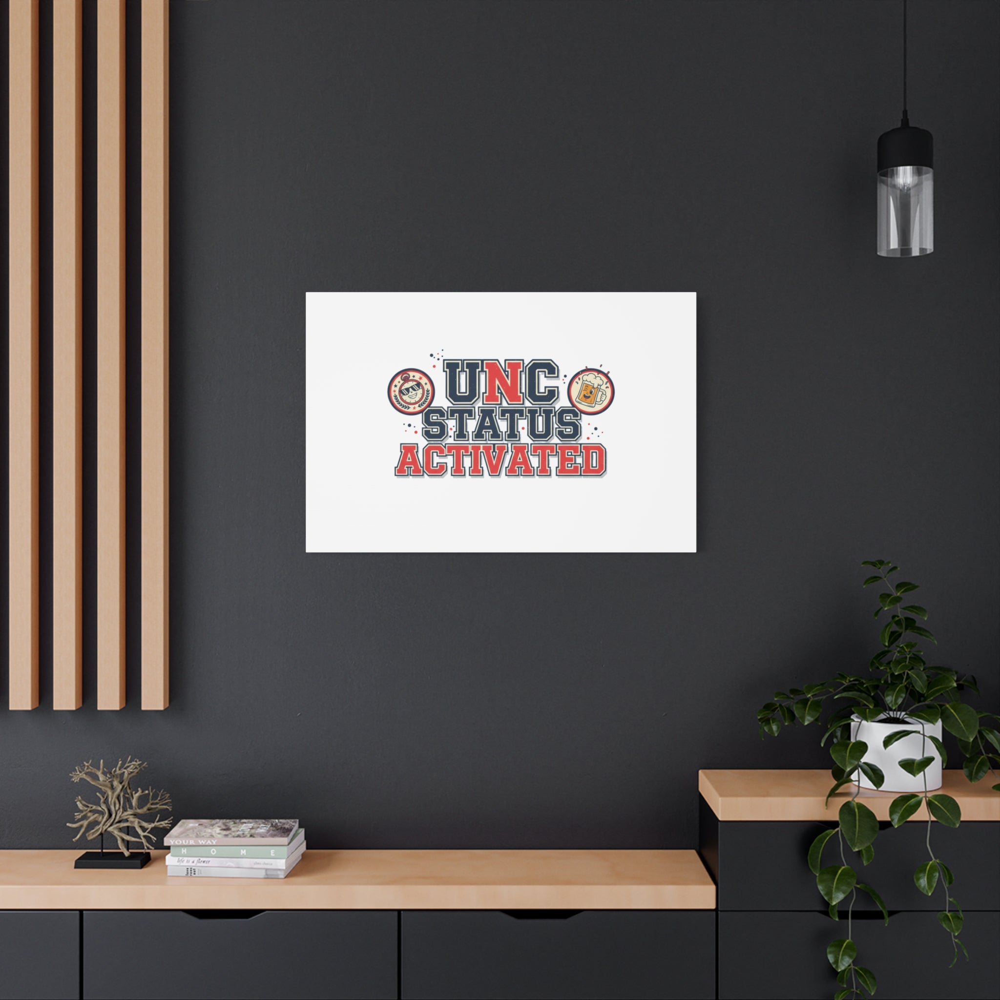 UNC Status Activated Canvas, Stretched | Varsity Crest, Midlife Humor