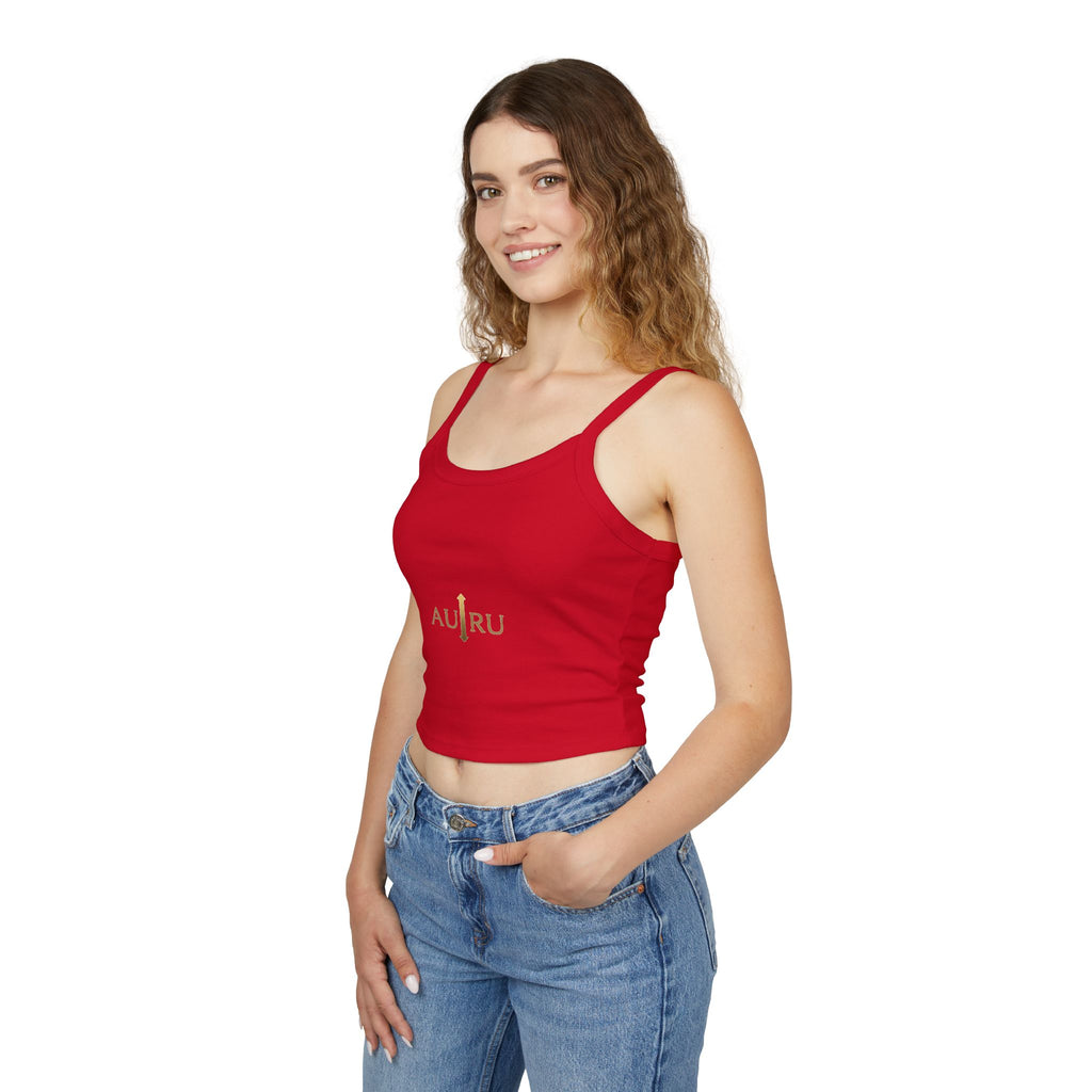 Au/Ru Gold Logo Spaghetti Strap Tank Top — Women's Cropped Logo Tank