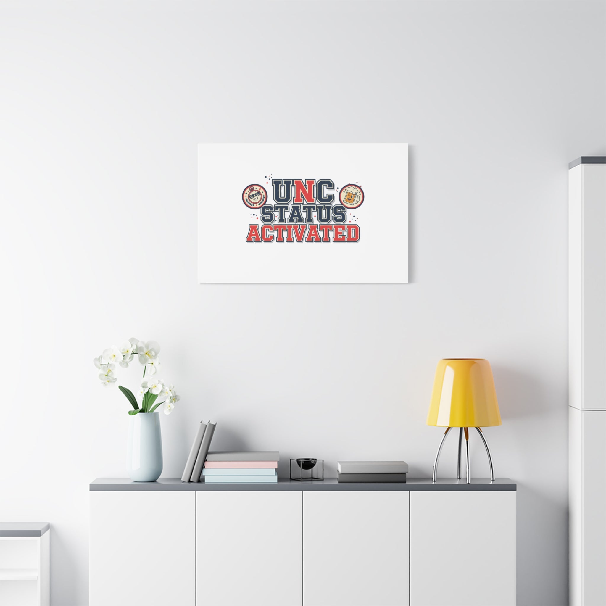 UNC Status Activated Canvas, Stretched | Varsity Crest, Midlife Humor