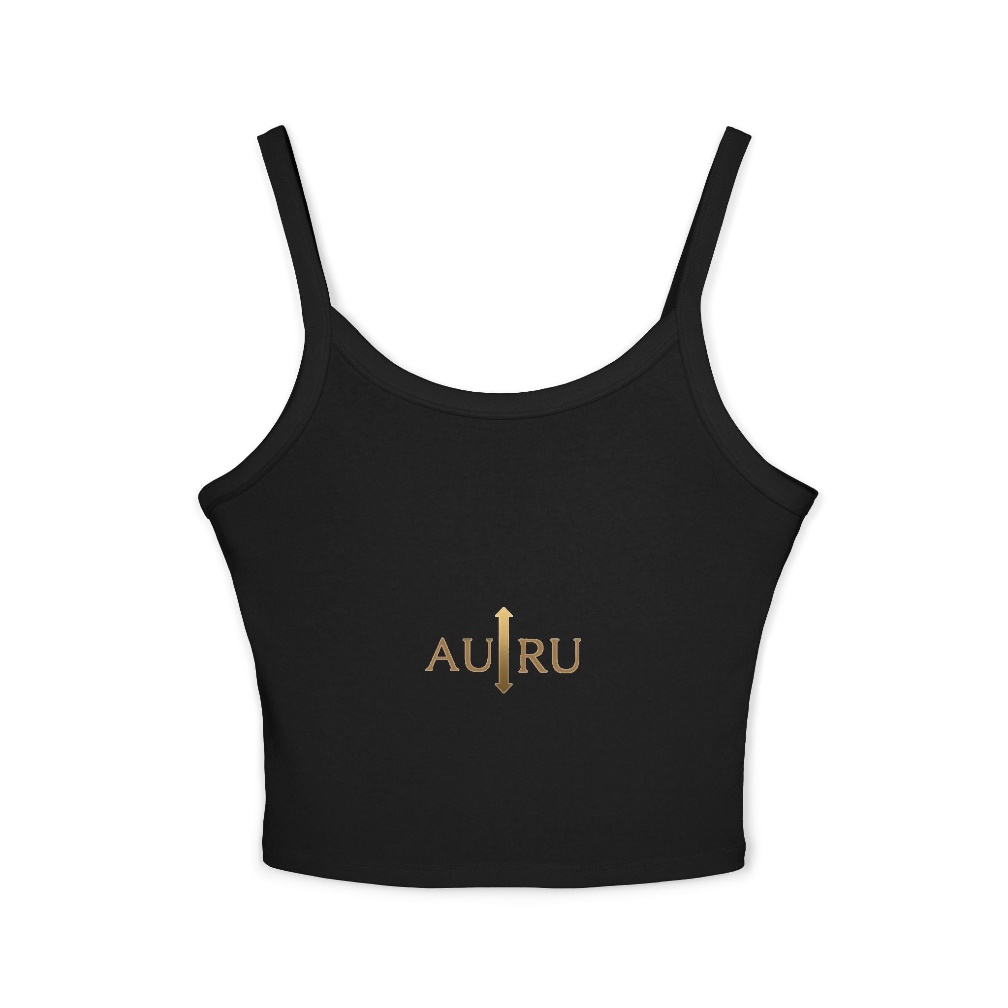 Au/Ru Gold Logo Spaghetti Strap Tank Top — Women's Cropped Logo Tank