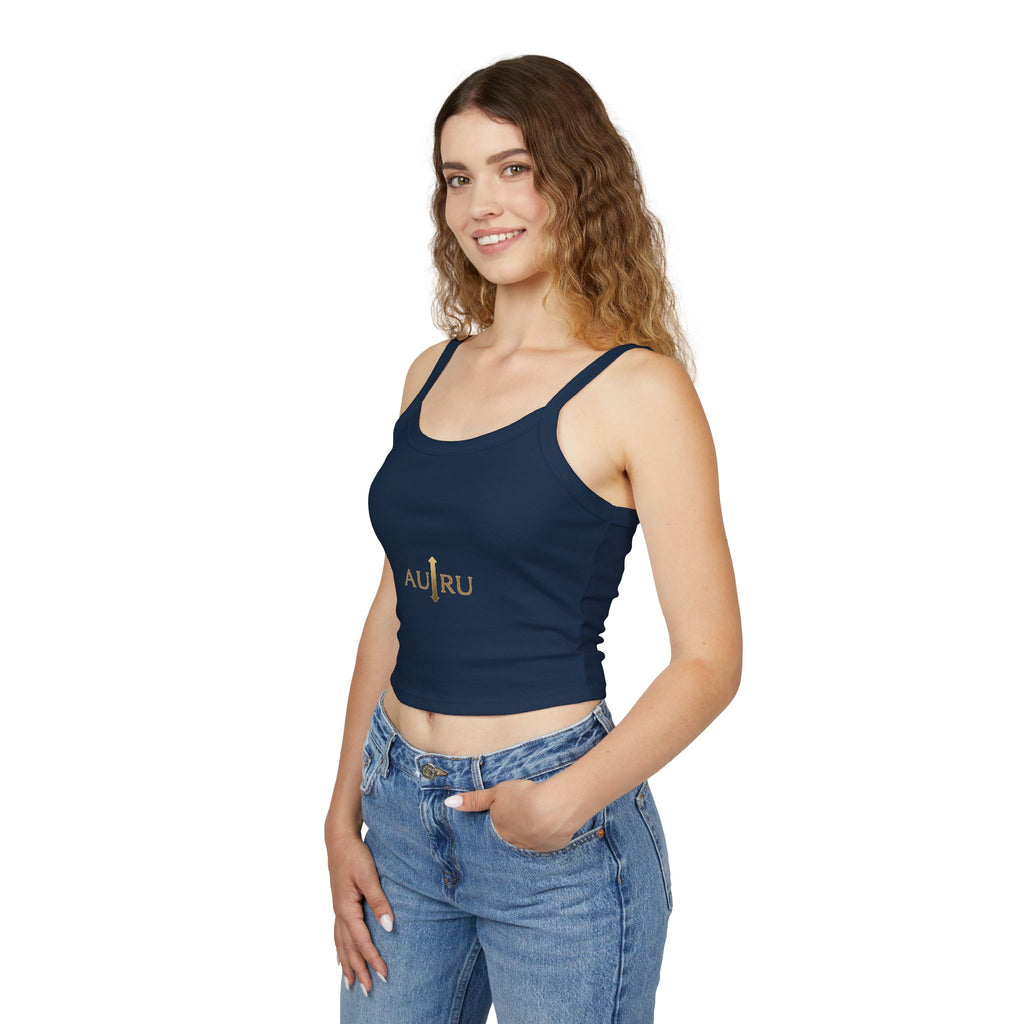 Au/Ru Gold Logo Spaghetti Strap Tank Top — Women's Cropped Logo Tank