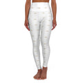 AU|RU-High-Waisted White Yoga Leggings with Gold Script Accent — 'breathe' All-Over Print