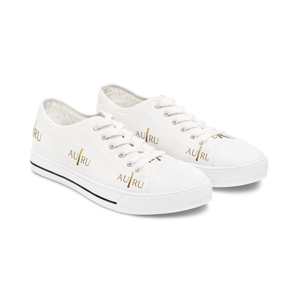 Women's Low Top Sneakers — White Canvas with Gold 'AU|RU' Monogram
