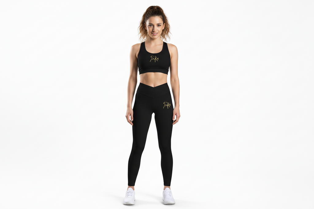 Luxe Women’s Leggings — Black with Gold “SiKe” Script