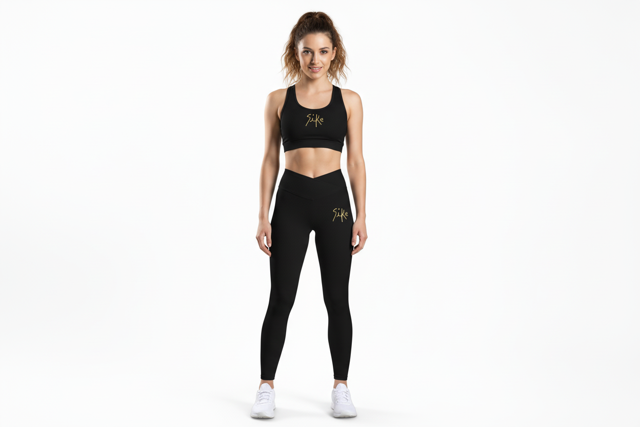Luxe Women’s Leggings — Black with Gold “SiKe” Script