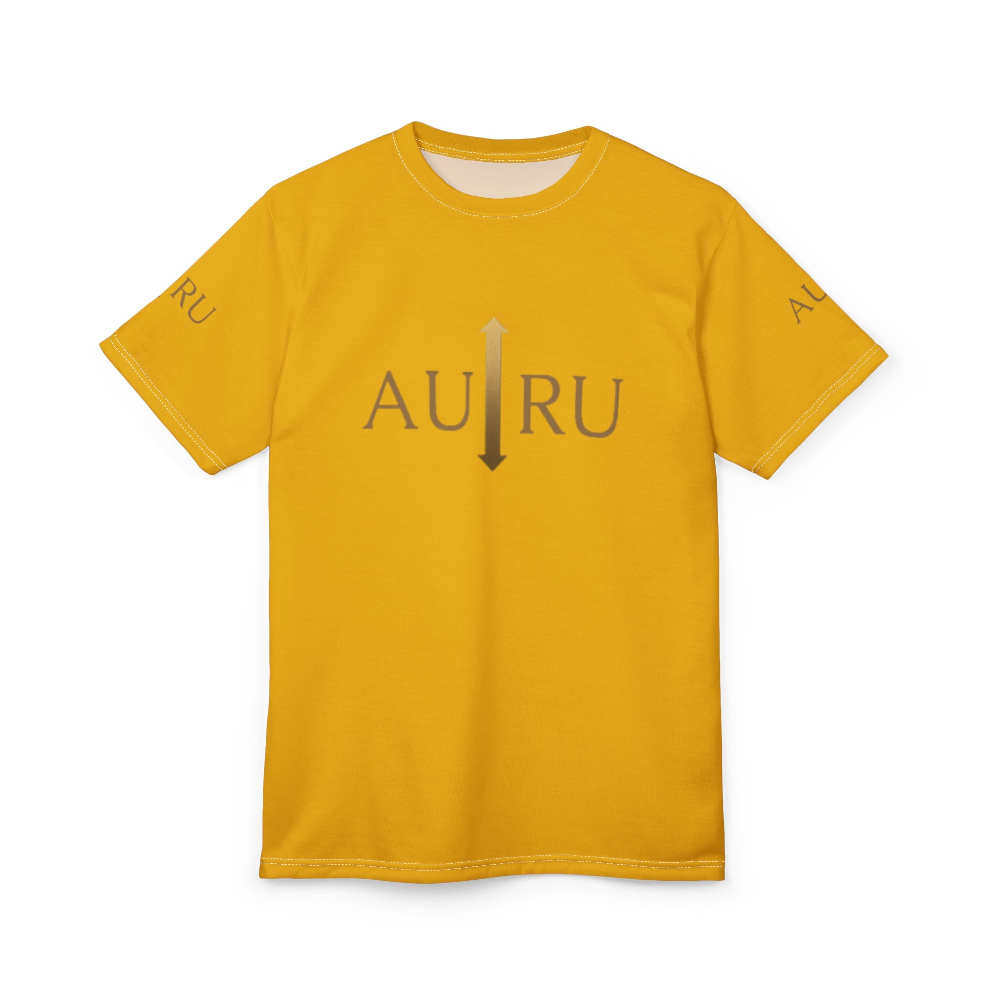AURU Arrow Logo T‑Shirt — Minimal Gold Graphic Tee