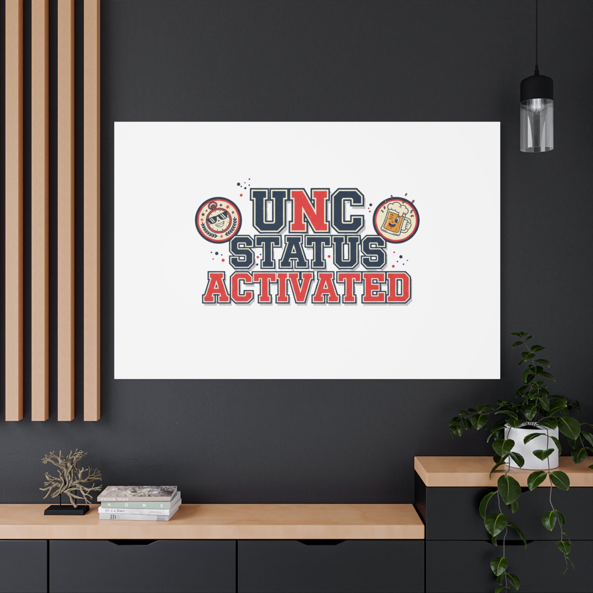 UNC Status Activated Canvas, Stretched | Varsity Crest, Midlife Humor