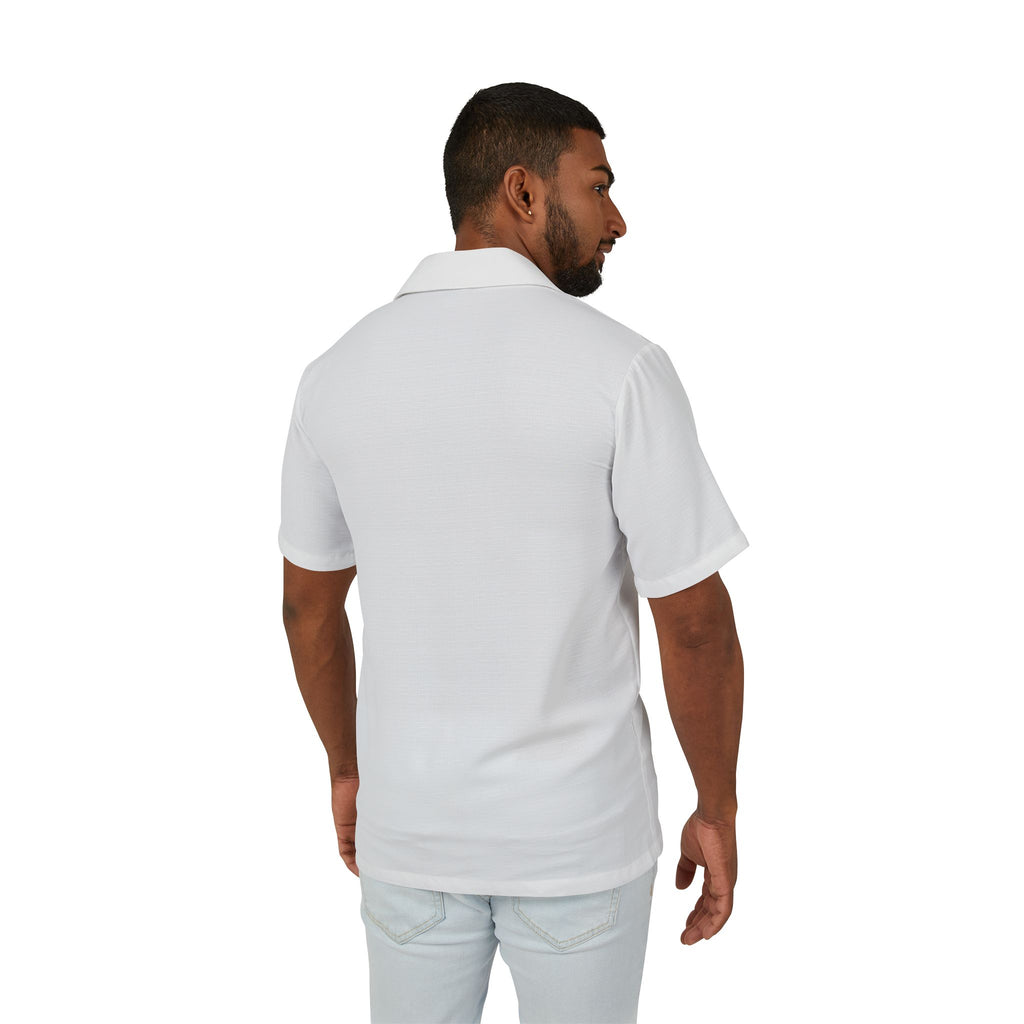 Men's AU|RU-White Hawaiian Camp Shirt - Minimal Embroidered Aloha Button-Up