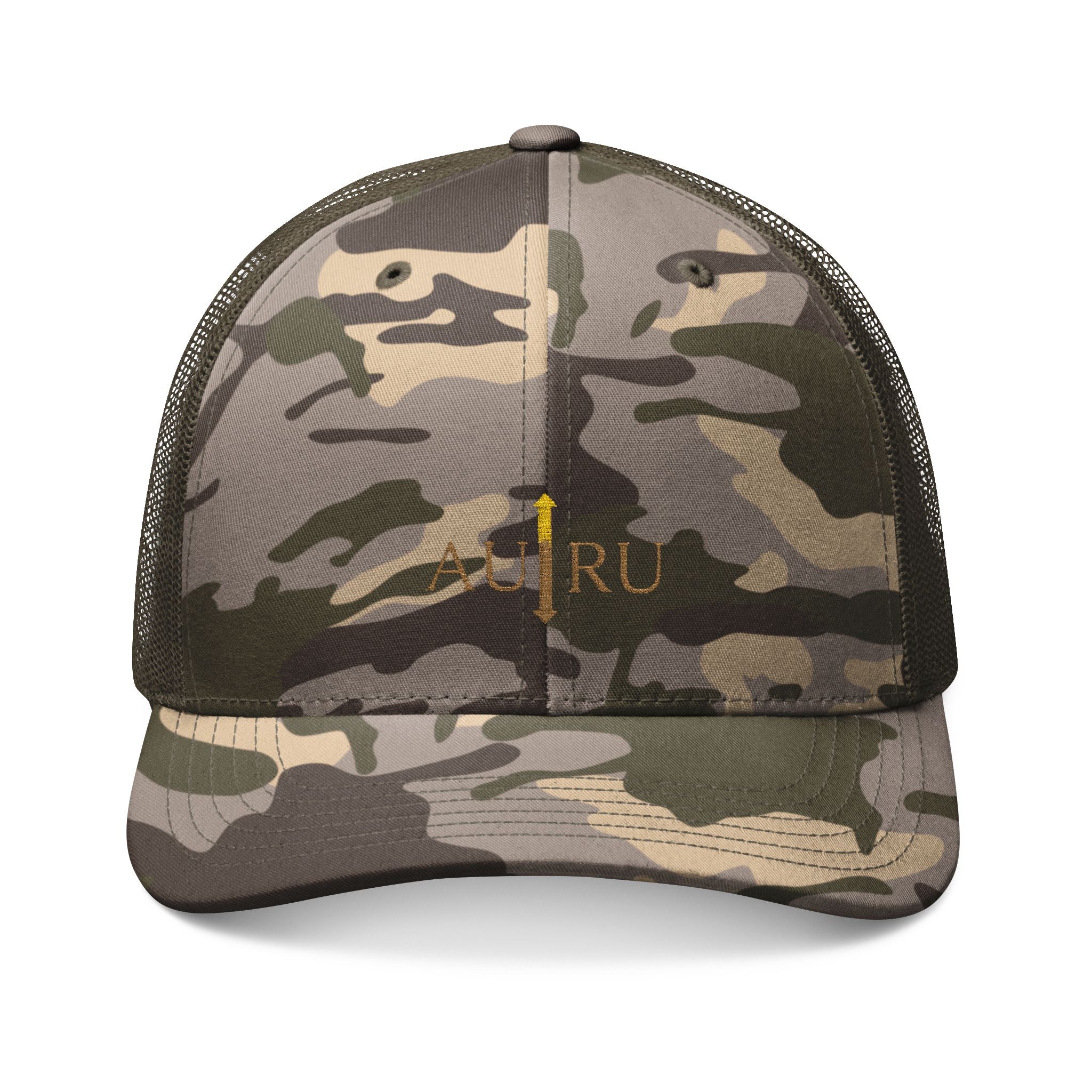 Embroidered Camo Trucker Hat — Classic Military Mesh Cap