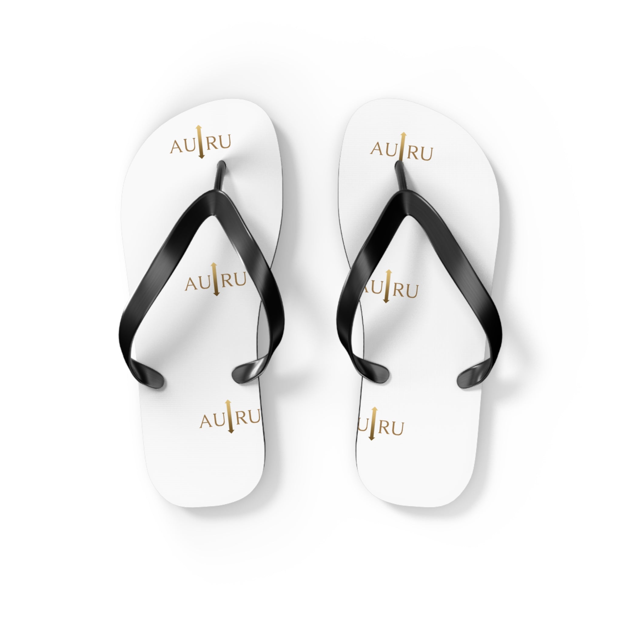 White Logo Flip Flops – Minimal Gold ‘AU|RU’ Beach Sandals