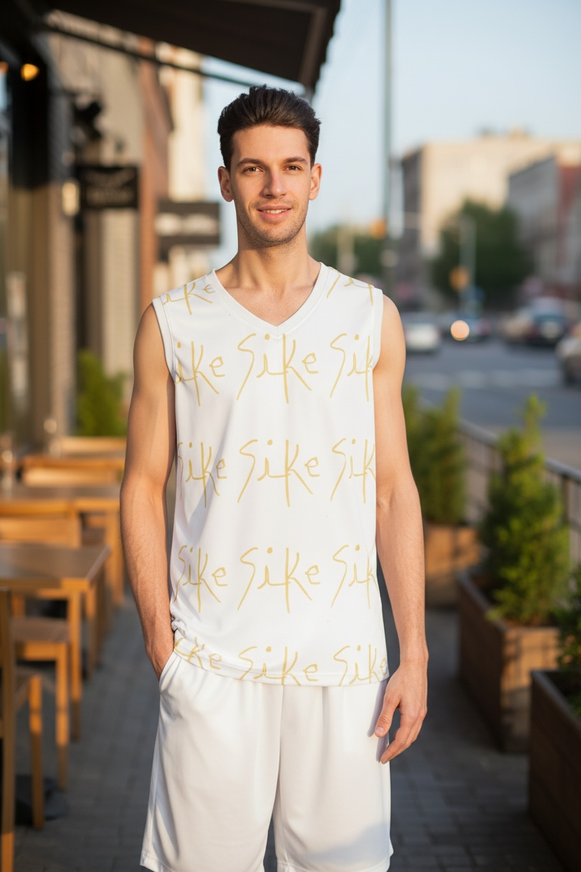 Gold Script 'Sike' Basketball Jersey — All-Over Print Athletic Tank AURU
