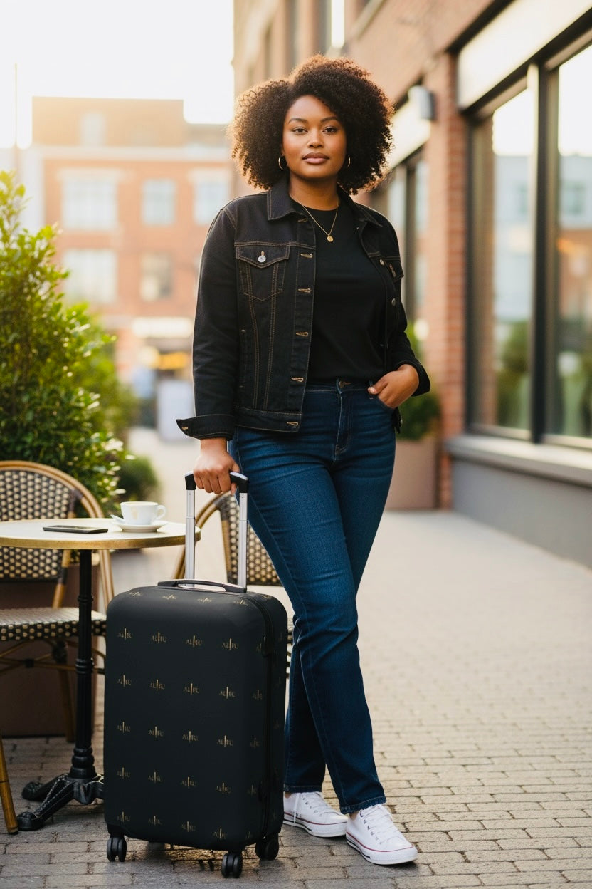 Luggage Cover - Black with Gold Minimalist Wave Pattern - AURU