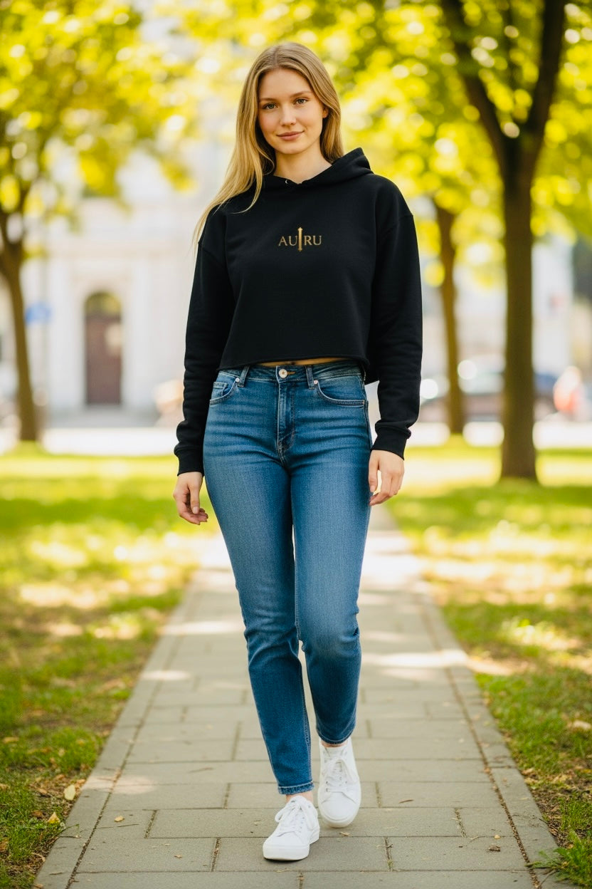 Cropped Hoodie — Minimal 'AURU' Gold Logo Women's Cropped Hoodie
