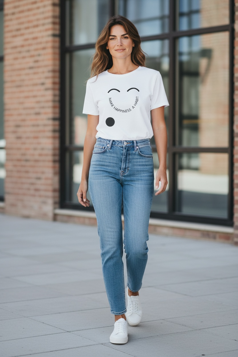 Make Happiness a Habit T-Shirt — Minimal Smile Graphic Tee/ AU|RU